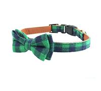 Bow Tie Dog Collar - Cute Plaid Sturdy Soft Cotton&Leather Dog Collars for Small Medium Large Dogs Breed Puppies Adjustable 18 Colors and 3 Sizes (Green Plaid, M 13"-18")