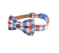 Bow Tie Dog Collar - Cute Plaid Sturdy Soft Cotton&Leather Dog Collars for Small Medium Large Dogs Breed Puppies Adjustable 18 Colors and 3 Sizes (red/White/Blue Plaid, M 13"-18")