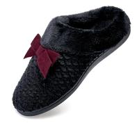 Bow Tie Ladies Memory Foam Winter Warm Home Slippers (Black, 7/8 UK)