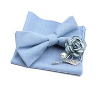 Bow Tie Mens Wedding Bowtie Brooch Set Romantic Solid Color Fiber Bowknot Flower Lapel Pin Blue Pink Cravat Suit Shirt Accessory(Color1-5)