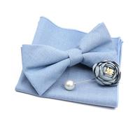 Bow Tie Mens Wedding Bowtie Brooch Set Romantic Solid Color Fiber Bowknot Flower Lapel Pin Blue Pink Cravat Suit Shirt Accessory(Color1-1)