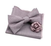 Bow Tie Mens Wedding Bowtie Brooch Set Romantic Solid Color Fiber Bowknot Flower Lapel Pin Blue Pink Cravat Suit Shirt Accessory(Color6-4)