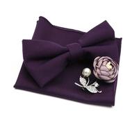 Bow Tie Mens Wedding Bowtie Brooch Set Romantic Solid Color Fiber Bowknot Flower Lapel Pin Blue Pink Cravat Suit Shirt Accessory(Color9-2)