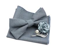 Bow Tie Mens Wedding Bowtie Brooch Set Romantic Solid Color Fiber Bowknot Flower Lapel Pin Blue Pink Cravat Suit Shirt Accessory(Color7-5)