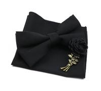 Bow Tie Mens Wedding Bowtie Brooch Set Romantic Solid Color Fiber Bowknot Flower Lapel Pin Blue Pink Cravat Suit Shirt Accessory(Color10-1)