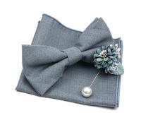 Bow Tie Mens Wedding Bowtie Brooch Set Romantic Solid Color Fiber Bowknot Flower Lapel Pin Blue Pink Cravat Suit Shirt Accessory(Color7-3)