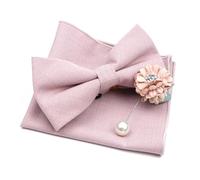 Bow Tie Mens Wedding Bowtie Brooch Set Romantic Solid Color Fiber Bowknot Flower Lapel Pin Blue Pink Cravat Suit Shirt Accessory(Color2-3)