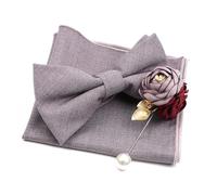 Bow Tie Mens Wedding Bowtie Brooch Set Romantic Solid Color Fiber Bowknot Flower Lapel Pin Blue Pink Cravat Suit Shirt Accessory(Color6-2)