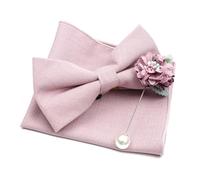 Bow Tie Mens Wedding Bowtie Brooch Set Romantic Solid Color Fiber Bowknot Flower Lapel Pin Blue Pink Cravat Suit Shirt Accessory(Color2-2)