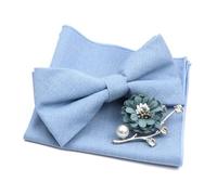 Bow Tie Mens Wedding Bowtie Brooch Set Romantic Solid Color Fiber Bowknot Flower Lapel Pin Blue Pink Cravat Suit Shirt Accessory(Color1-6)