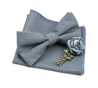 Bow Tie Mens Wedding Bowtie Brooch Set Romantic Solid Color Fiber Bowknot Flower Lapel Pin Blue Pink Cravat Suit Shirt Accessory(Color7-4)