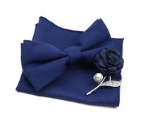 Bow Tie Mens Wedding Bowtie Brooch Set Romantic Solid Color Fiber Bowknot Flower Lapel Pin Blue Pink Cravat Suit Shirt Accessory(Color8-5)