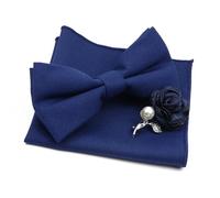 Bow Tie Mens Wedding Bowtie Brooch Set Romantic Solid Color Fiber Bowknot Flower Lapel Pin Blue Pink Cravat Suit Shirt Accessory(Color8-7)