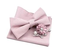 Bow Tie Mens Wedding Bowtie Brooch Set Romantic Solid Color Fiber Bowknot Flower Lapel Pin Blue Pink Cravat Suit Shirt Accessory(Color2-7)