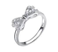 Bow Tie Ring,Ribbon Ring, Silver Cubic Zirconia Promise Rings, Valentine's Day Jewelry Ring, Stackable Wedding Ring for Her, Consulte la descripción, White Copper, Unisex