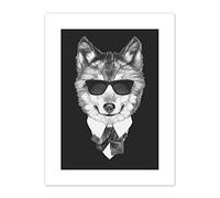 Bow Tie Wolf With Sunglasses Art Print Canvas Premium Wall Decor Poster