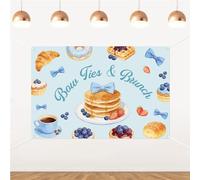 Bow Ties & Brunch Backdrop Blue Bows and Brunch Baby Shower Decorations Blue Bow Breakfast Food Photography Background for Women Baby Shower Birthday Party Supplies 5×3ft