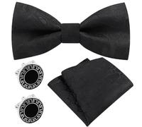 Bow Ties for Men, Black Bow Tie and Pocket Square Set with Cufflinks, Bow Ties For Men Pre Tied, Adjustable Clip On Bow Tie for Weddings, Formal Business Events, Romantic Dates, Gifting