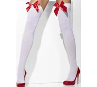Bow To Me Red And White Opaque Hold-Up Stockings