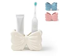Bow Toothbrush Holder ， 2-Slot Toothbrush and Toothpaste Holder Cute Toothbrush Holder Set, Bathroom Counter Organizer for Bathrooms， Electric Toothbrushes, Floss, Razors - White