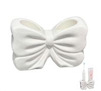 Bow Toothbrush Holder for Bathroom, 2-Slot Ceramic Toothbrush and Toothpaste Holder, Cute Pink Bathroom Countertop Organizer for Electric Toothbrushes, Razors, Floss, and Makeup Brushes (white)