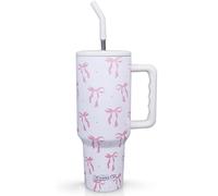 Bow Tumbler, Bow Cup 40oz with Handle and Straw Lid Gifts for Women Girls Birthday Christmas Double Insulated Cup Travel Coffee Mug
