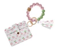Bow Wallet Keychain Wristlet, Horizontal Silicone Bead Bracelet Wallet with Wrist Strap and Card Case ID Window, PU Leather Blocking Card for Women, Girls and Friends