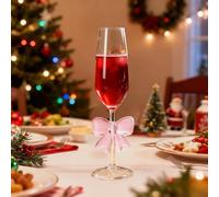 Bow Wine Glasses with Pink Bow, Hand Blown Crystal Glass, Champagne & Red Wine Goblets - Elegant Coquette Style for Weddings, Birthday, Christmas & Valentine’s Day Gift (Champagne Flute)