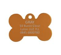 Bow Wow Meow BWM Aluminium Personalised Pet ID Tags | Laser Engraved & Durable | Large Bone Shaped Orange Pet Tag for Dogs Cats Kitty & Puppy | Customised Collar Name Tags with Steel Split Ring