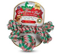 Bow-Wow Pet Holiday Rope Bone & Ball Dog Toy Set, 2 Count