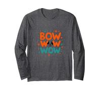 Bow Wow Wow Playful Dog Lover Design with Paw Long Sleeve T-Shirt, Adult Unisex, Dark Heather Grey, XXL