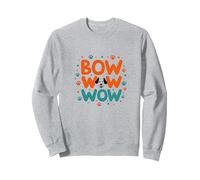 Bow Wow Wow Playful Dog Lover Design with Paw Sweatshirt, Adult Unisex, Heather Grey, S