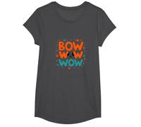 Bow Wow Wow Playful Dog Lover Design with Paw T-Shirt, Girls, Dark Heather Grey, XS