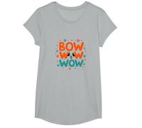 Bow Wow Wow Playful Dog Lover Design with Paw T-Shirt, Girls, Heather Grey, Medium