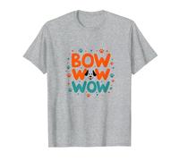 Bow Wow Wow Playful Dog Lover Design with Paw T-Shirt, Men, Heather Grey, 4XL