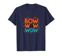 Bow Wow Wow Playful Dog Lover Design with Paw T-Shirt, Men, Navy, 5XL