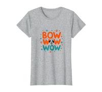 Bow Wow Wow Playful Dog Lover Design with Paw T-Shirt, Women, Heather Grey, XXL