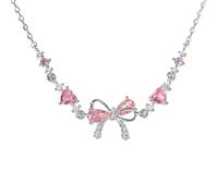 Bow Zircon Bracelet - Friendship is Like a Bow, Adjustable Ribbon Beaded Chain Bow Bracelet with White Pink Zircon for Girls Women, Elegant Friendship Bracelets for Birthday Christmas Party (B)