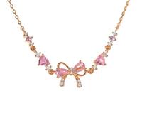 Bow Zircon Bracelet - Friendship is Like a Bow, Adjustable Ribbon Bow Beaded Chain Bracelet, Friendship Bracelets with White Pink Zircon, Women Trendy Bracelet Gift for Her (C)