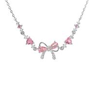 Bow Zircon Bracelet - Friendship is Like a Bow, Adjustable Ribbon Bow Beaded Chain Bracelet, Friendship Bracelets with White Pink Zircon, Women Trendy Bracelet Gift for Her (B)
