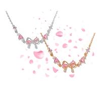 Bow Zircon Bracelet - Friendship is Like a Bow, Adjustable Ribbon Bows Beaded Chain Bracelets, Women Trendy Bracelet Gift for Her, Friendship Bracelets with White Pink Zircon (2pcs-a)
