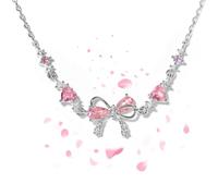 Bow Zircon Bracelet - Friendship is Like a Bow, Adjustable Ribbon Bows Beaded Chain Bracelets, Women Trendy Bracelet Gift for Her, Friendship Bracelets with White Pink Zircon (Silver)