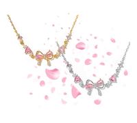 Bow Zircon Bracelet - Friendship is Like a Bow, Adjustable Ribbon Bows Beaded Chain Bracelets, Women Trendy Bracelet Gift for Her, Friendship Bracelets with White Pink Zircon (2pcs-c)