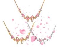 Bow Zircon Bracelet - Friendship is Like a Bow, Adjustable Ribbon Bows Beaded Chain Bracelets, Women Trendy Bracelet Gift for Her, Friendship Bracelets with White Pink Zircon (3pcs)