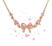Bow Zircon Bracelet - Friendship is Like a Bow, Adjustable Ribbon Bows Beaded Chain Bracelets, Women Trendy Bracelet Gift for Her, Friendship Bracelets with White Pink Zircon (Rose)