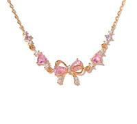 Bow Zircon Bracelet - Friendship is Like a Bow, Love Knot Pink Zircon Friendship Bracelets, Adjustable Ribbon Bow Bracelet for Women (Rose Gold)