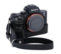 Bowan for Sony a7 III ILCE7M3/B Camera Case,Handmade Genuine Real Leather Half Camera Case Bag Cover for A7 Mark III, A7R III, A9 A7 II, A7R II Camera Bottom Opening Version + Hand Strap (Black)