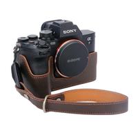 Bowan for Sony A7 Mark IV Camera Case,Handmade Genuine Real Leather Half Camera Case Bag Cover for A7IV A7M IV A7M4 A7 Mark IV A7RV A7R5 Camera Bottom Opening Version + Hand Strap (Brown)