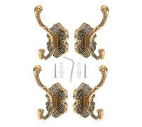 bowarepro 4pcs Antique Brass Coat Hooks, Heavy Duty Wall Mounted Vintage Hooks Rust Resistant Finish, Easy Installation Kit Included, Bathroom Kitchen Entryway Decor