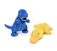 BowBabe 2-Pack Plush Squeaky Dog Toy Set, Duck & Dinosaur with Crinkle Sound, Cuddle Toys for All Breeds